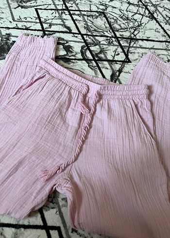 Pembe Kadın müslin Pilili Bol Pantolon