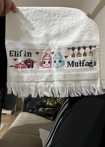Nakışlı Beyaz Bohem Mutfak Havlusu