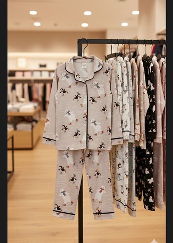 Kız Çocuk Gri Pamuklu Uzun Kollu Baskılı Pijama - Görsel 3