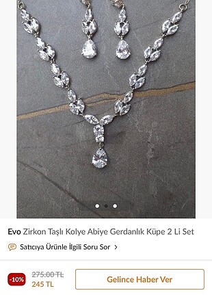 Zirkon taşlı abiye gerdanlık küpe seti