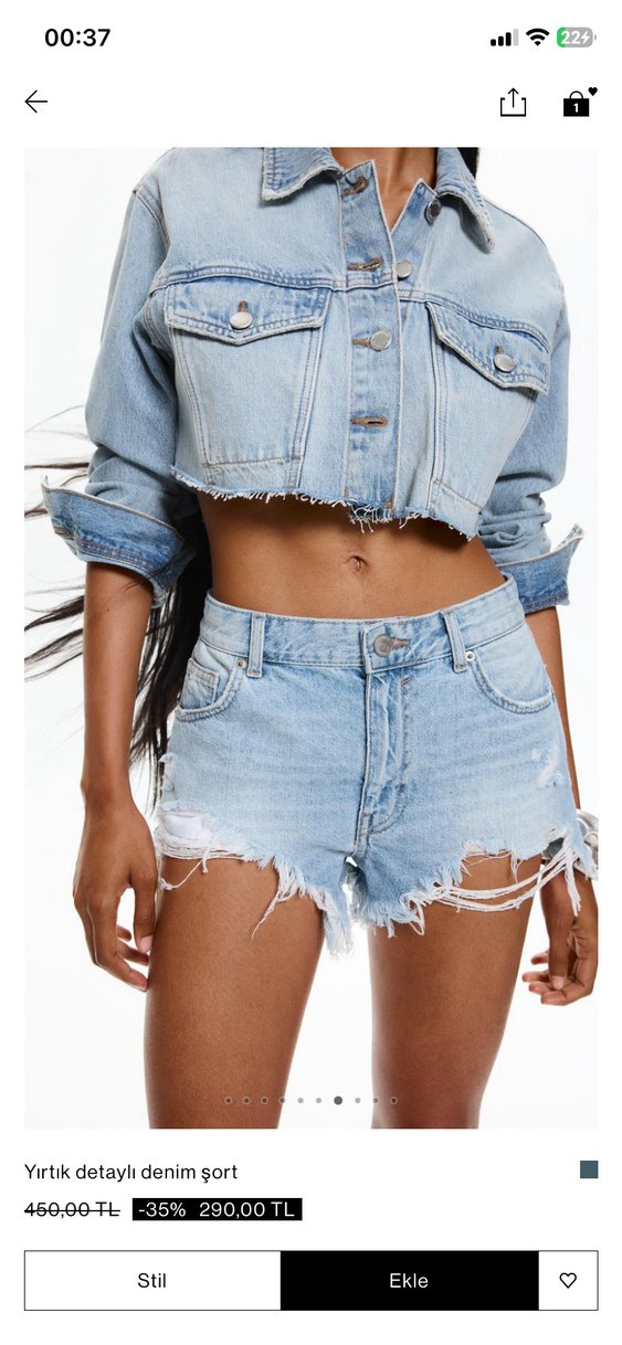 Pull and bear mavi yırtık denim şort - Görsel 4