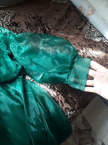 38 Beden Zümrüt yeşili incili elbise