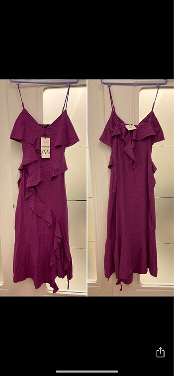 Zara Etiketli Fırfırlı Keten Elbise