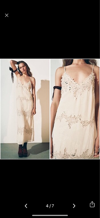 xs Beden beyaz Renk Zara İşlemeli Pullu Elbise