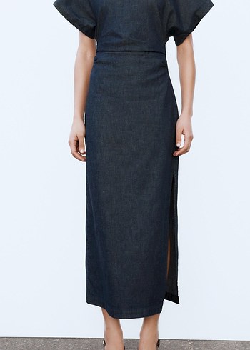 Drape Detaylı Midi Elbise