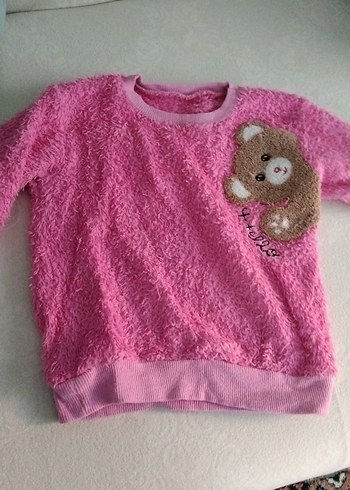 Kız Çocuk Pembe Nakışlı peluş Sweatshirt