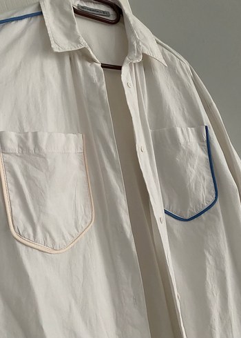Düğmeli Beyaz Pamuklu Salaş Kadın Gömlek - Görsel 3