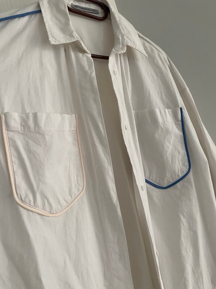 Düğmeli Beyaz Pamuklu Salaş Kadın Gömlek - Görsel 3