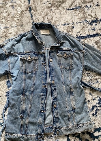 Mavi Düğmeli Kadın Denim Ceket Stradivarius - Görsel 5