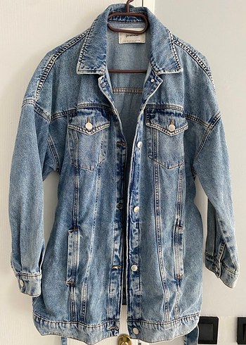 Mavi Düğmeli Kadın Denim Ceket Stradivarius - Görsel 2