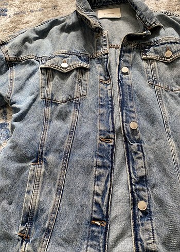 Mavi Düğmeli Kadın Denim Ceket Stradivarius - Görsel 6