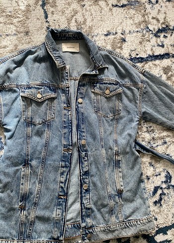 Mavi Düğmeli Kadın Denim Ceket Stradivarius - Görsel 8