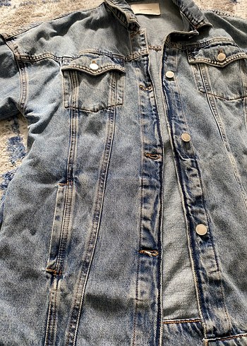 Mavi Düğmeli Kadın Denim Ceket Stradivarius - Görsel 9