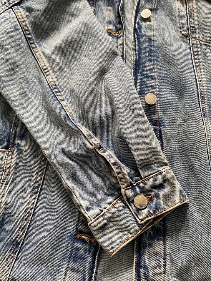 Mavi Düğmeli Kadın Denim Ceket Stradivarius - Görsel 3