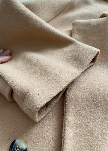 Camel renk Midi koton Kadın Kaban Düğmeli - Görsel 8