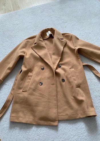 Camel renk Midi koton Kadın Kaban Düğmeli - Görsel 6