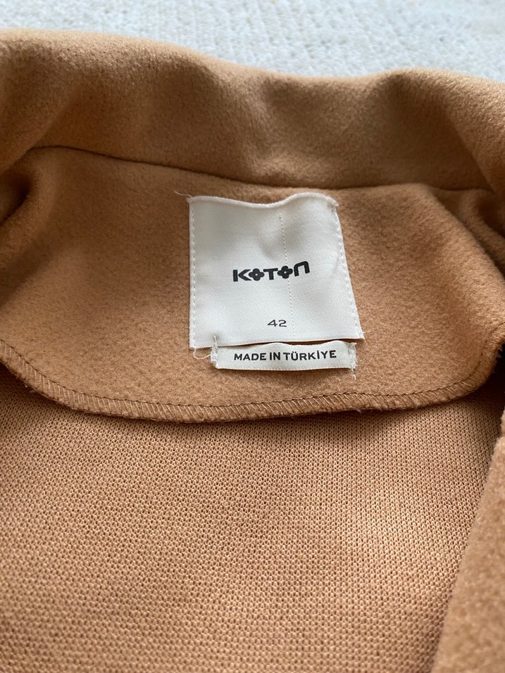 Camel renk Midi koton Kadın Kaban Düğmeli - Görsel 4