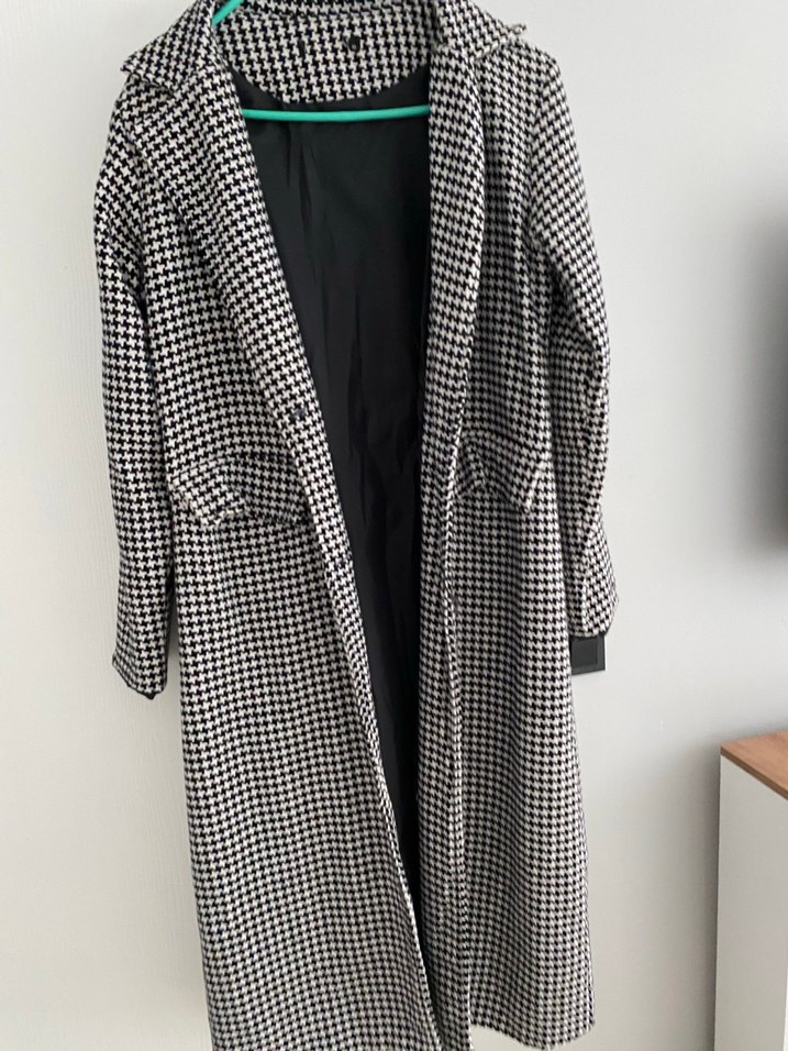 Düğmeli Uzun Gri Kazayağı Kadın Kaban - Görsel 2