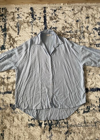 Mavi Keten Bohem Uzun Kollu Gömlek - Görsel 6