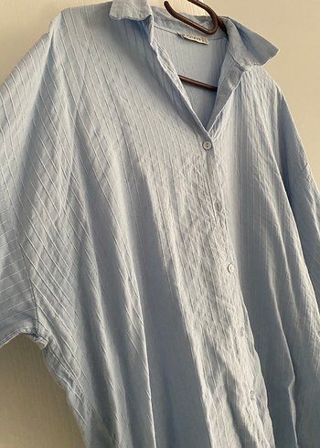 Mavi Keten Bohem Uzun Kollu Gömlek - Görsel 4