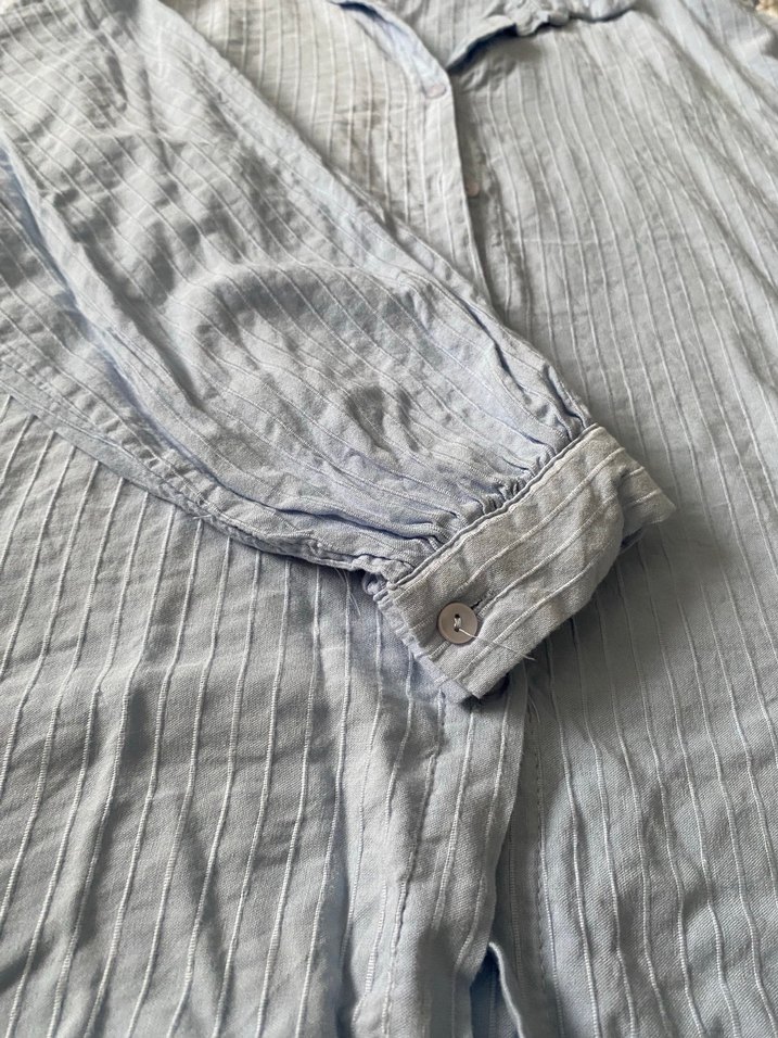 Mavi Keten Bohem Uzun Kollu Gömlek - Görsel 2