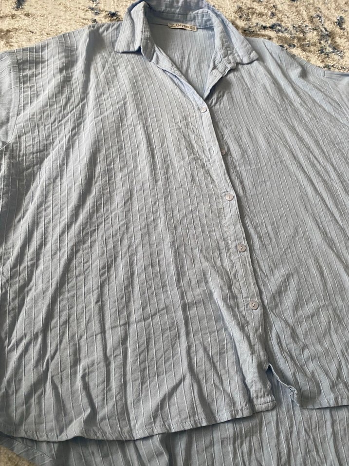 Mavi Keten Bohem Uzun Kollu Gömlek - Görsel 3