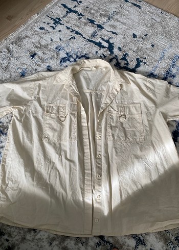 Beyaz Keten Düğmeli Salaş Kadın Gömlek - Görsel 4