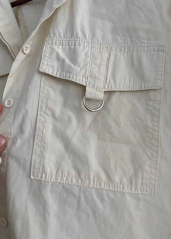 Beyaz Keten Düğmeli Salaş Kadın Gömlek - Görsel 7