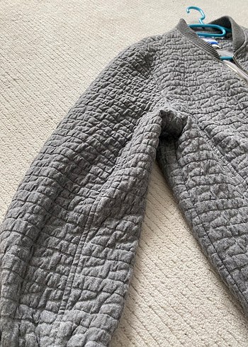 Gri Kadın Keten Fermuarlı Ceket - Görsel 7