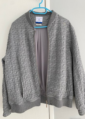 Gri Kadın Keten Fermuarlı Ceket - Görsel 3