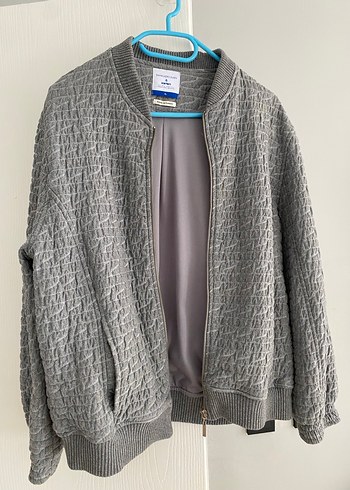 Gri Kadın Keten Fermuarlı Ceket - Görsel 2