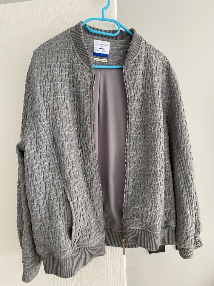 Gri Kadın Keten Fermuarlı Ceket - Görsel 2