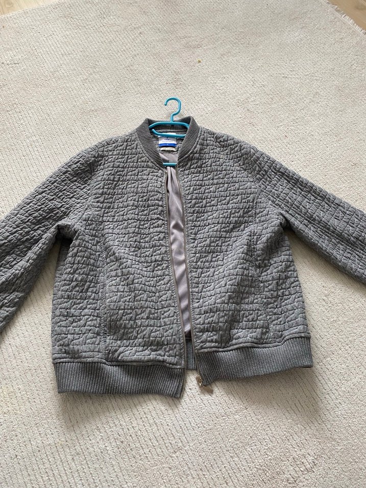 Gri Kadın Keten Fermuarlı Ceket - Görsel 5