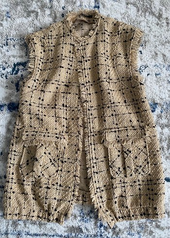 Bej Örgü Bohem Kolsuz Kadın Yelek - Görsel 3
