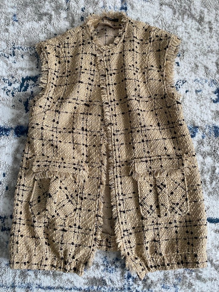 Bej Örgü Bohem Kolsuz Kadın Yelek - Görsel 3