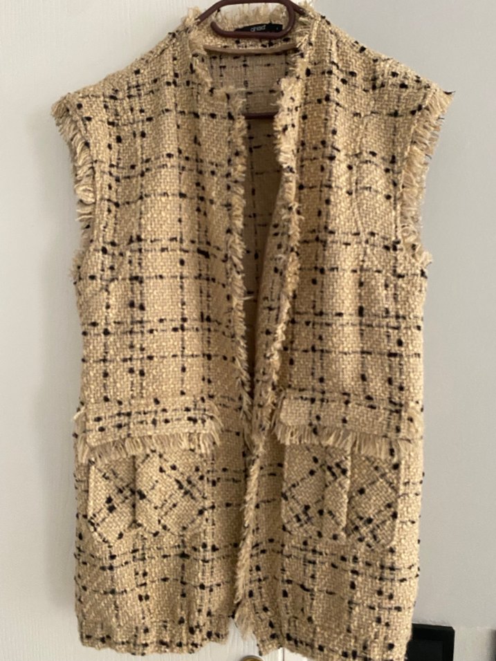 Bej Örgü Bohem Kolsuz Kadın Yelek - Görsel 2
