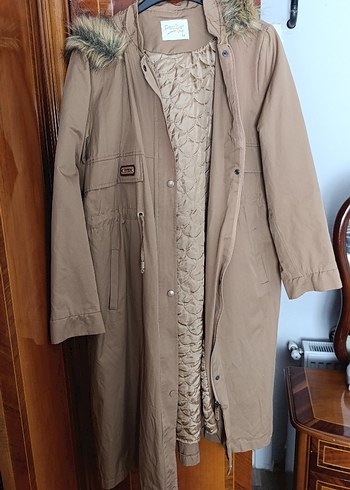 Bej Uzun Düğmeli Kadın Ceket Mont Kaban - Görsel 2