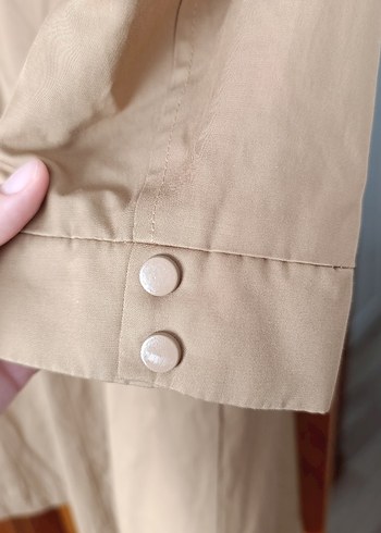 Bej Uzun Düğmeli Kadın Ceket Mont Kaban - Görsel 5