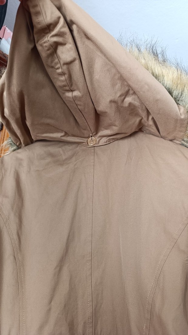 Bej Uzun Düğmeli Kadın Ceket Mont Kaban - Görsel 4
