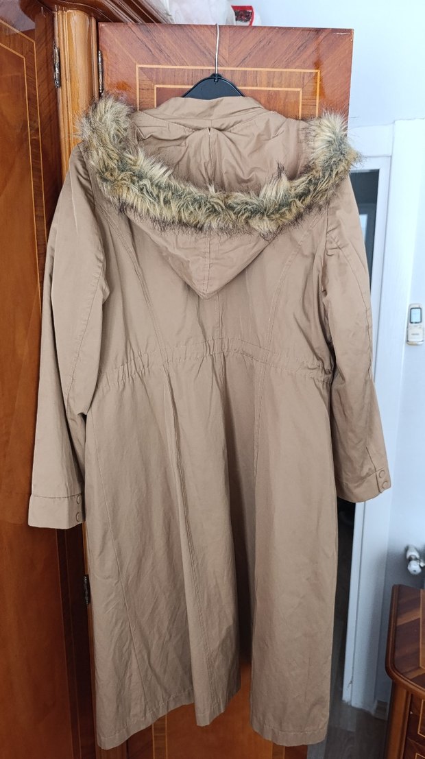 Bej Uzun Düğmeli Kadın Ceket Mont Kaban - Görsel 3