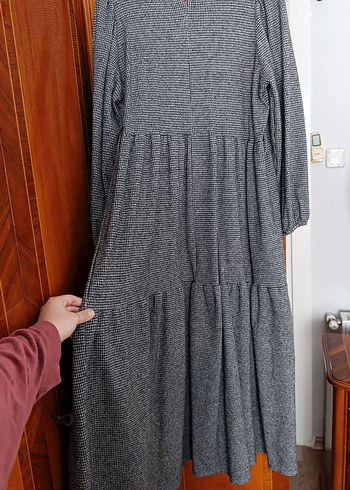Gri Piliseli Ekose Uzun Kollu Kadın Tesettür Elbise - Görsel 2