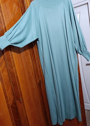 Turkuaz Uzun Kollu Salaş Kadın Elbise - Görsel 2