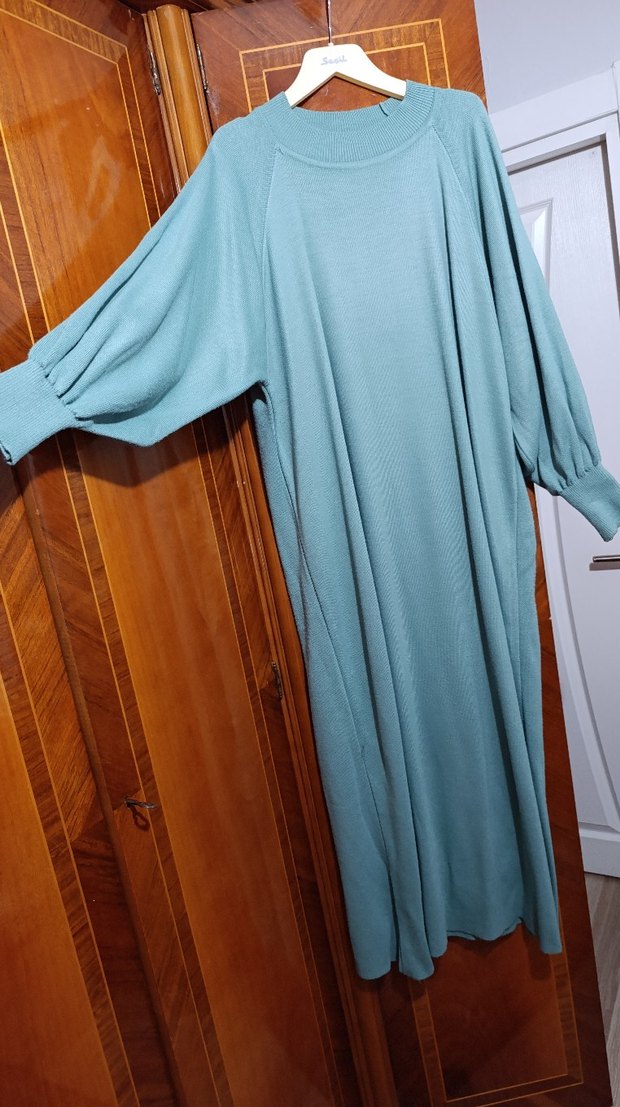 Turkuaz Uzun Kollu Salaş Kadın Elbise - Görsel 2