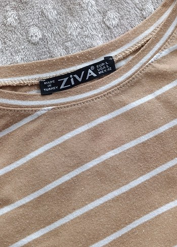 Açık Kahve Rengi Çizgili Uzun Kollu Kadın Tişört - Görsel 5