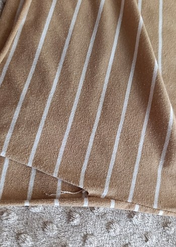 Açık Kahve Rengi Çizgili Uzun Kollu Kadın Tişört - Görsel 4