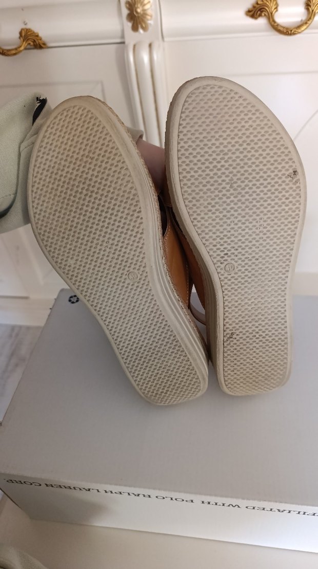 Bej Deri Kadın Dolgu Topuklu Sandalet - Görsel 4