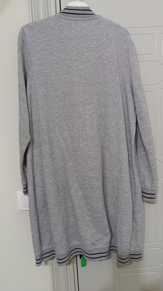 Gri Düğmeli Midi Kolej Ceket - Görsel 3