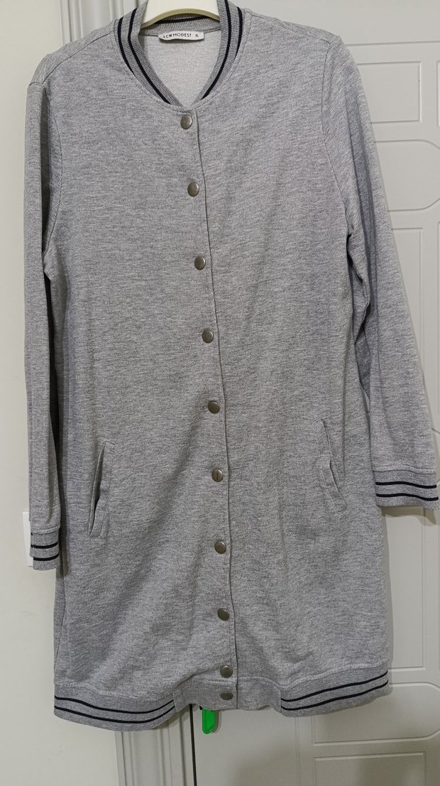 Gri Düğmeli Midi Kolej Ceket - Görsel 2