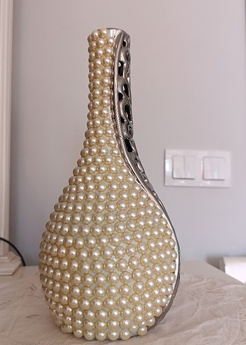 İnci Detaylı Gri-Krem Vazo ve Aksesuar - Görsel 3