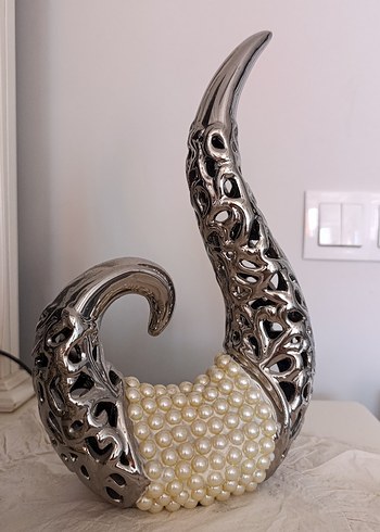 İnci Detaylı Gri-Krem Vazo ve Aksesuar - Görsel 4